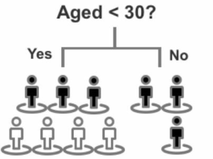 ویژگی سن در مثال درخت تصمیم چیست